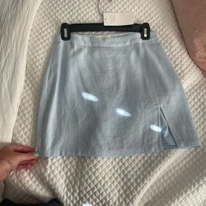 blue linen mini skirt